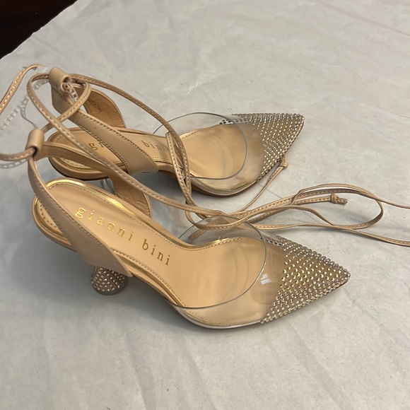 Gianni Bini Romee Clear Rhinestone Wrap-Up Dress Pumps. - Picture 2 of 8